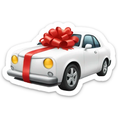 White car with red bow sticker