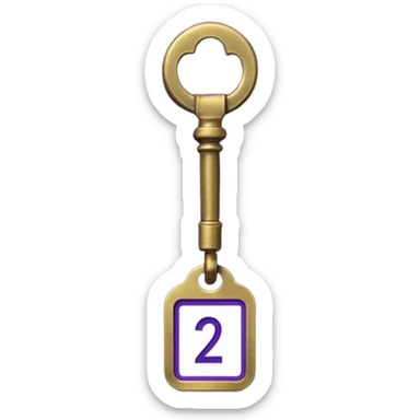 antique brass hotel key with large purple leather room number tag sticker