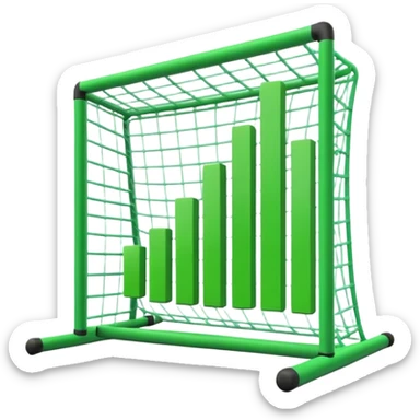 Cinematic realistic green 3d growing bar graph in a soccer goal sticker