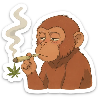 ghibli style monkey smoking weed sticker