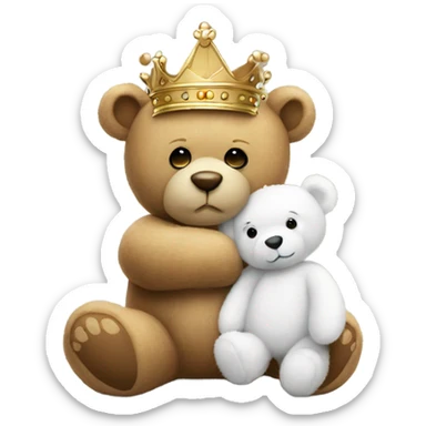 Teddy bear with a crown hugging a smaller white teddy bear sticker