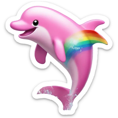 A pink dolphin jumping from water, rainbows everywhere sticker