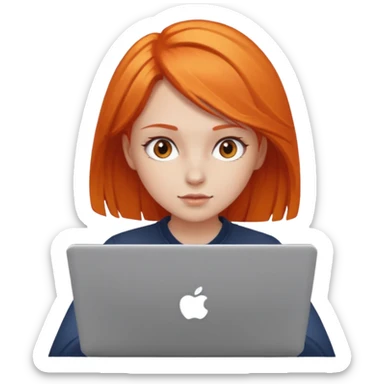 a girl who has a orange hair is using a laptop sticker
