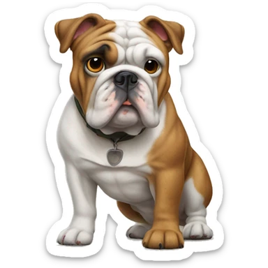 An English bulldog standing on top of a hunting dog sticker