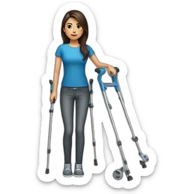 Brunette girl with crutches sticker