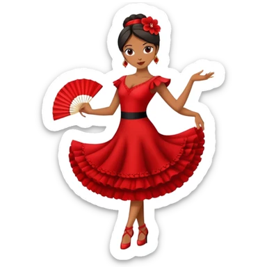 Flamenco dancer in red dress with fan sticker