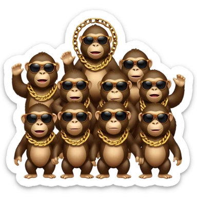 choir of apes with big golden chain on the neck wearing sunglasses singing song sticker
