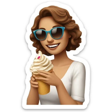 Brown hair lady with sunglasses Florence Italy eating gelato  sticker