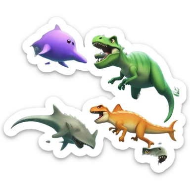 video game under the sea with dinosaurs in the gam sticker