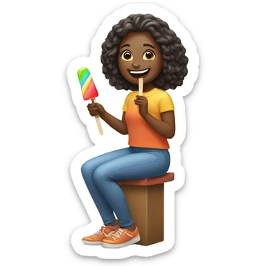 Woman kneeling enjoying a popsicle  sticker