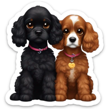 blenheim cavalier king charles spaniel and black poodle cuddle each other  sticker