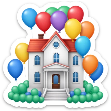 white house with balloons on top sticker