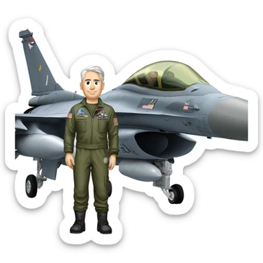 Old fighter pilot standing beside F-16 sticker