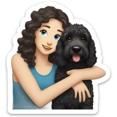 A black golden doodle and a white girl with black hair and blue eyes sticker