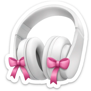 White headphones with cute pink bows in the side sticker