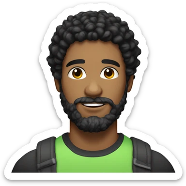 21 year old man with black curly hair and beard. muscular. white skin sticker