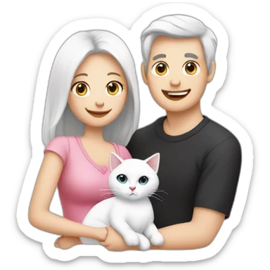 Family of 3- mum-dad-baby girl-white cat-black cat sticker