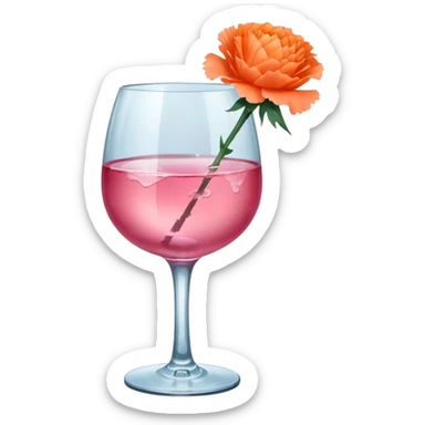 Pink wine on ice with an orange carnation sticker