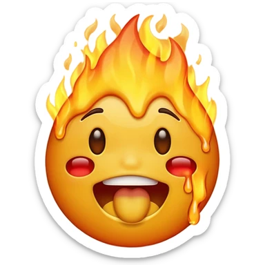 Generate an emoji that is on fire, with a synical laugh, but also crying and melting at the same time with a sad mouth.  sticker