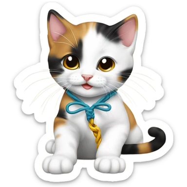 Calico kitten with shoe string sticker