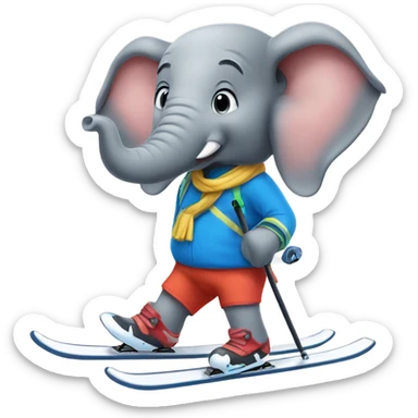 Elephant goes crosscountry skiing sticker