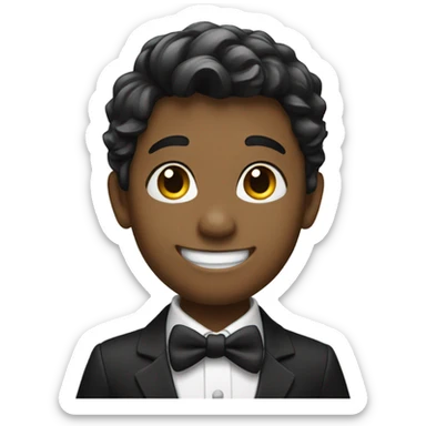 smiling boy in formal attire waving sticker