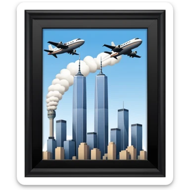 Twin towers with airplane hitting them  sticker