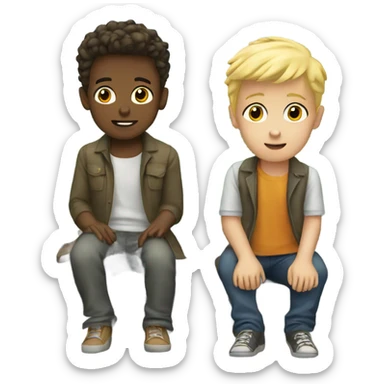 Two blonde boys watching a train sticker