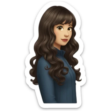 Brunette with bangs and wavy long hair drawing sticker