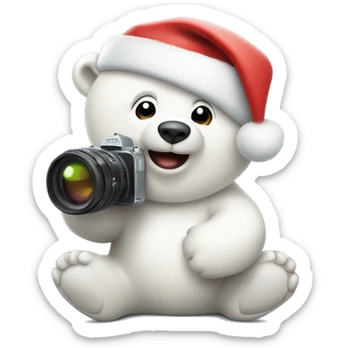 Cute Polar bear in a Santa hat holding a Camera  sticker