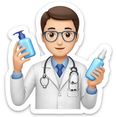 doctor man holding skincare products sticker