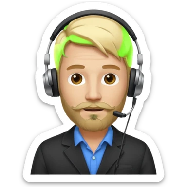 a sales agent with headphones and beard blonde hair sticker