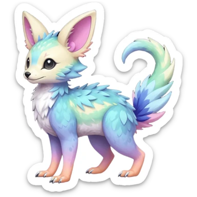 Feral Rare realistic edgy pretty beautiful handsome gorgeous pastel-gradient aesthetic colorful vibrant Vernid-Trico-species-Fakemon-creature by LiLaiRa, random markings, tufted ears, full body sticker