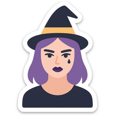 colored icon of a gothic woman with purple hair, witchy touch sticker