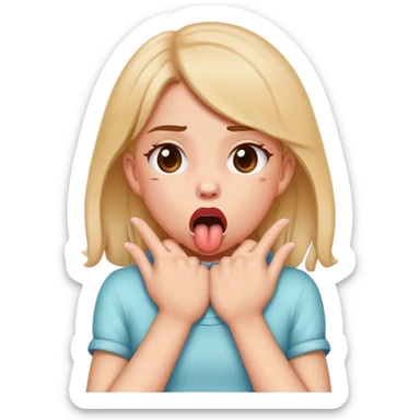 Girl choking herself with her hands and her tongue out sticker
