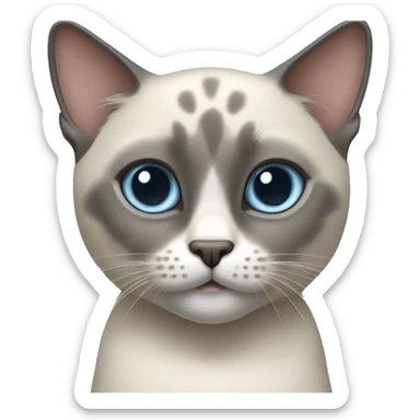 Thai breed cat with a light cream body, dark gray face, ears, and paws. Short fur, sharp ears, striking light blue eyes  sticker
