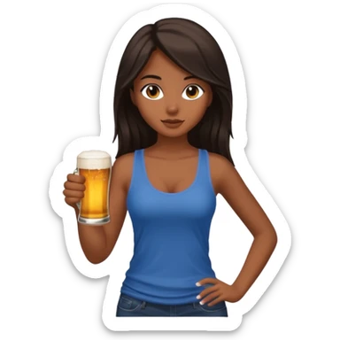 Full body nude very beautiful brown skin young woman, sexual pose, very beautiful face, holding beer, long dark hair sticker