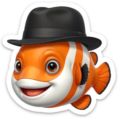 Clownfish with a black fedora, smiling sticker