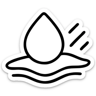 outlined icon of a water droplet sliding on glossy black paint, clean lines, subtle repellent effect with water lines moving away, modern and simple sticker