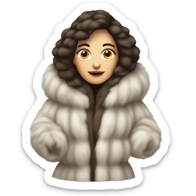 White brunette woman in giant fur coat sticker