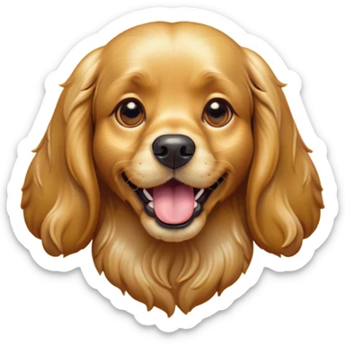 Cinematic Comical Gold Cocker Spaniel Portrait Emoji, Head tilted dramatically with an exaggeratedly amused expression, featuring a glossy golden coat with a natural bounce, wide, expressive brown eyes filled with playful disbelief, Simplified yet hilariously expressive features, highly detailed, glowing with a slightly sassy glow, high shine, dramatic yet playful, stylized with an air of cheeky charm, bright and endearing, soft glowing outline, capturing the essence of a spirited and over-the-top companion, so meme-worthy it feels like it could side-eye its way into internet fame instantly! sticker