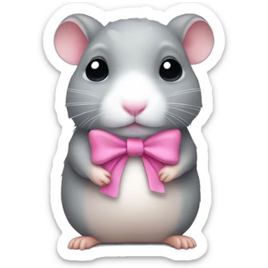 Sad grey hamster with pink bow  sticker