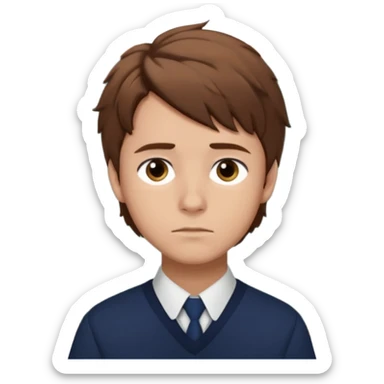 Design Xavier Thorpe with messy brown hair, artistic vibe, school uniform & thoughtful look. sticker