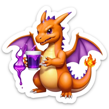 Charizard holding a cup of purple liquid  sticker