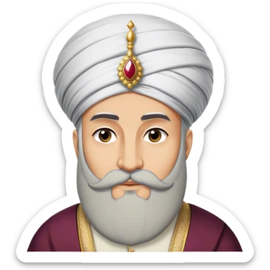 ​Cinematic Realistic Portrait of Suleiman the Magnificent, depicted as a regal Ottoman sultan adorned with a large, white, round, tall turban and a majestic grey beard, his commanding gaze bathed in warm, historic lighting that exudes timeless authority and grandeur, sticker