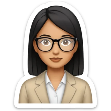 profesora de piel triguena pelo negro semi liso con lentes tranparentes sticker
