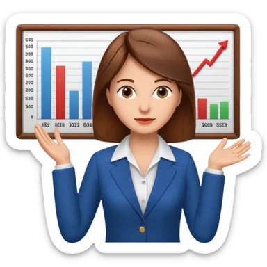 economist woman, brown hair, finance chart sticker