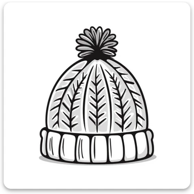 A knitted hat/beanie in pastel colors (dd9fb0, ffc6d3, a3bfc9, c4bee2, f1b091), hand-drawn doodle style sticker