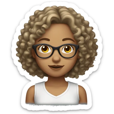 light skinned curly haired girl with shoulder length hair and clear glasses sticker