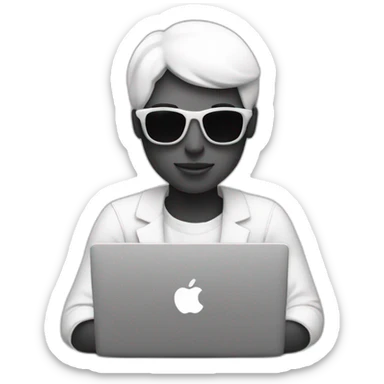 cool designer working on Apple laptop black-and-white sticker